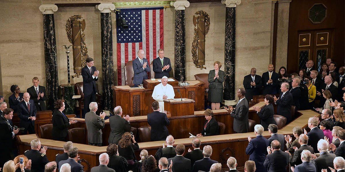 Pope Francis addresses the joint session of Congress in Washington, DC on September 24, 2014.  — AFP
