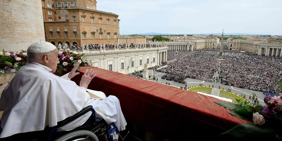 This photo taken and handout on April 20, 2025 by The Vatican Media shows Pope Francis at the main balcony of St Peters basilica during the Urbi et Orbi message and blessing to the city and the world as part of Easter celebrations, in The Vatican. — AFP