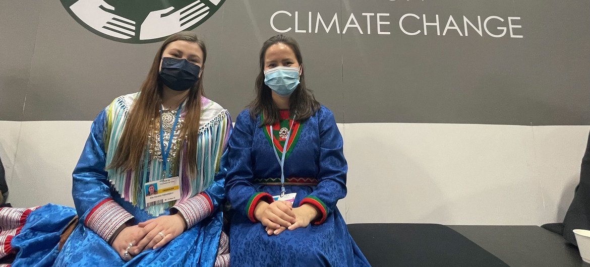 Indigenous young women representatives of the Sami People at the COP26 pavilions. Indigenous young women representatives of the Sami People at the COP26 pavilions.