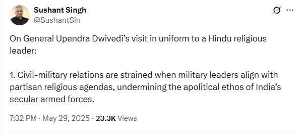 Indian army chief in hot water for visiting ashram in uniform
