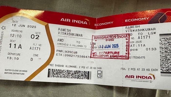 This image shows the boarding card/ticket of the Ramesh Viswashkumar. — Hindustan Times