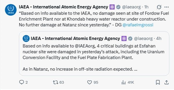 No rise in radiation after Israel’s attack on Iran, confirms IAEA