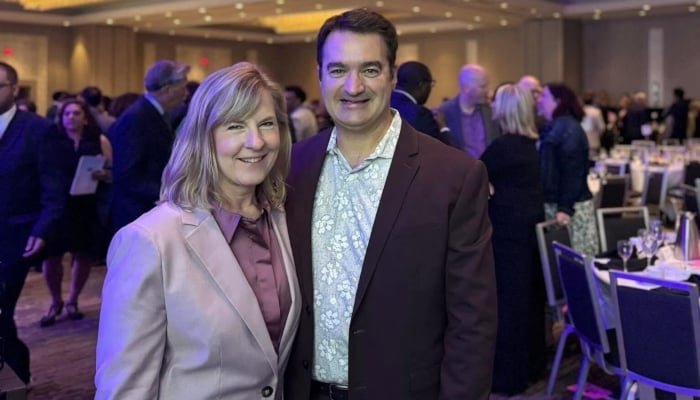 Melissa Hortman, a former assembly speaker and her husband, Mark, pose for a photograph at the annual Humphrey-Mondale Dinner in Minneapolis, Minnesota, US, June 13, 2025. — Reuters
