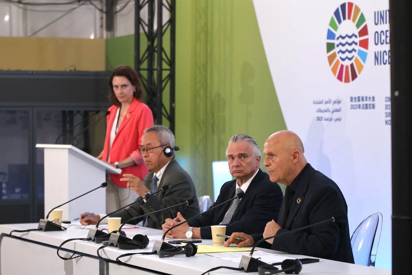 Olivier Poivre d’Arvor (right), France’s special envoy for the conference, at UNOC3;s closing press conference, in Nice. Olivier Poivre d’Arvor (right), France’s special envoy for the conference, at UNOC3;s closing press conference, in Nice.