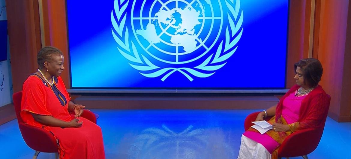 Dr. Natalia Kanem, head of the United Nations Population Fund (left) talks to UN News and Media Deputy Director Mita Hosali. Dr. Natalia Kanem, head of the United Nations Population Fund (left) talks to UN News and Media Deputy Director Mita Hosali.